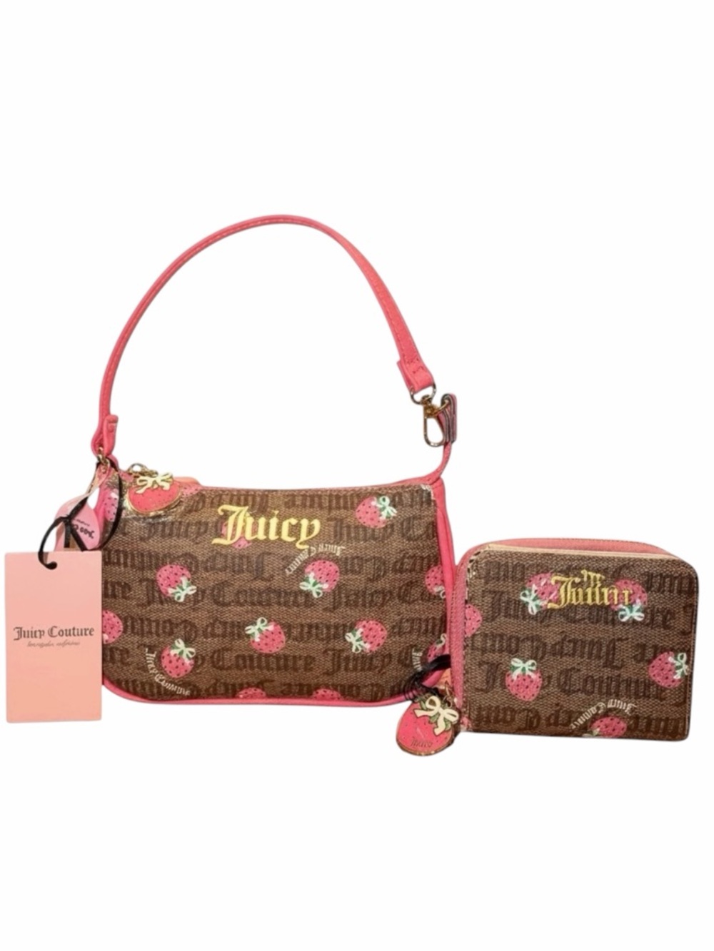 Juicy Couture Berry Sweet Convertible Wristlet bag & Wallet Chestnut Chino